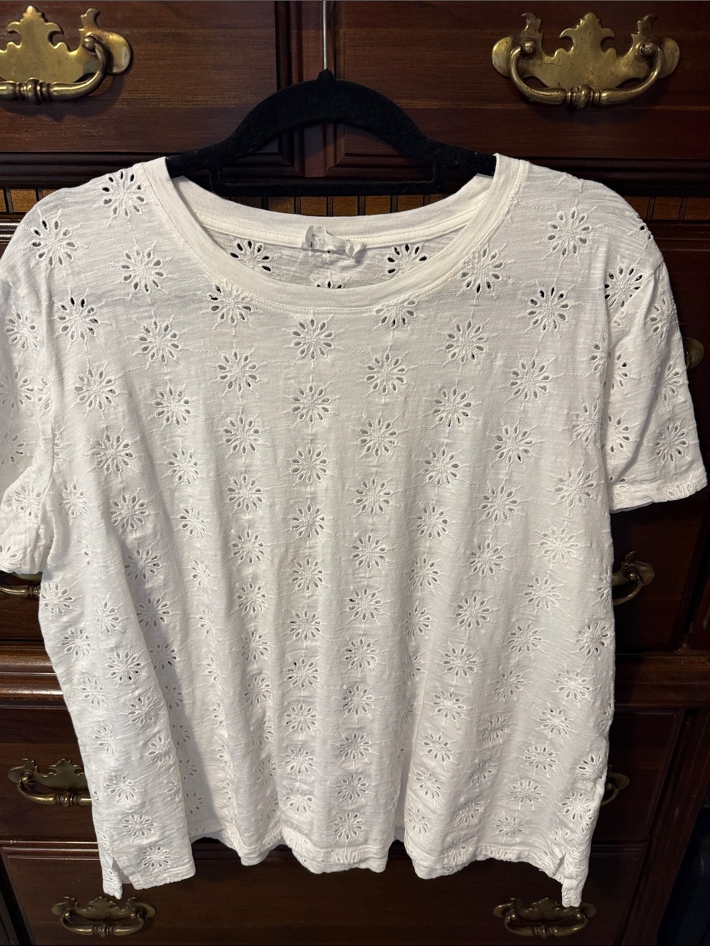 Women's White Eyelet Short Sleeve Tee